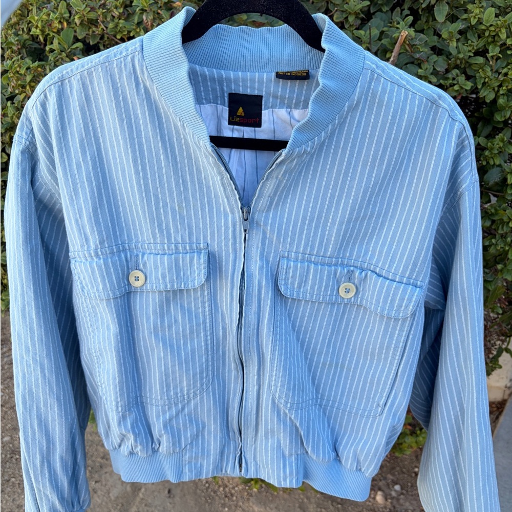 Vintage railroad striped zip up bomber jacket